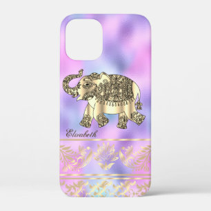Elegante Gouden Bloemen, Olifant, Holografisch iPhone 12 Mini Hoesje