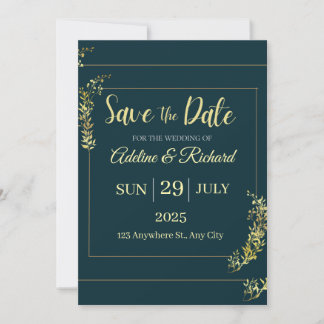 Elegante Gouden Bloemen Save The Date Kaart