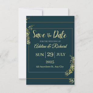 Elegante Gouden Bloemen Save The Date Kaart