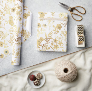 Elegante gouden bloemen witte botanische cadeaupapier