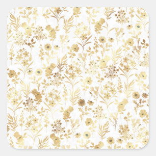 Elegante gouden bloemen witte botanische vierkante sticker