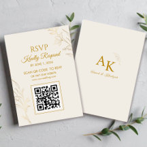Elegante gouden bloemencode QR trouw-RSVD-kaart