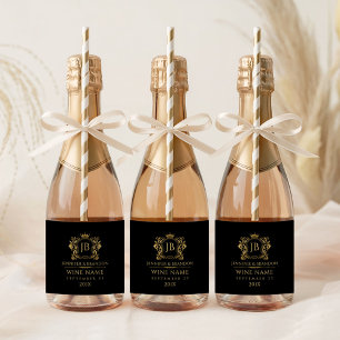 Elegante Gouden Bloemenkroon Sparkling Wijnetiket