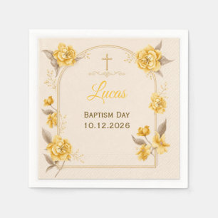Elegante gouden bloemenkruis baby doop papieren se servet