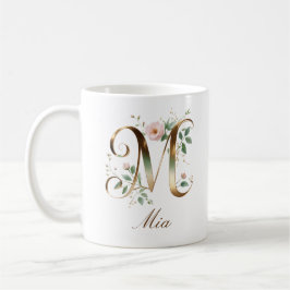 Elegante gouden bloemenletter M monogram mok
