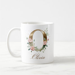 Elegante gouden bloemenletter O monogram beker Koffiemok