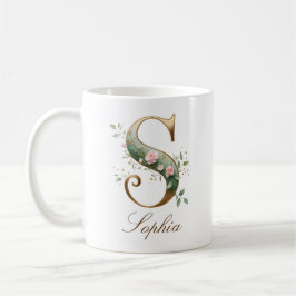 Elegante gouden bloemenletter S monogram mok