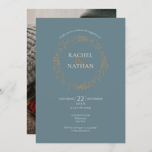 Elegante gouden bloemenslingers trouwuitnodiging kaart (Voorkant / Achterkant)