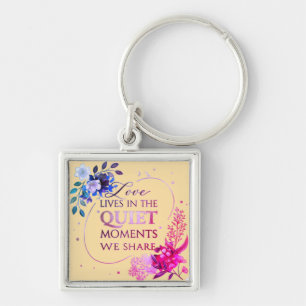 Elegante Gouden Bloemige Citaat Kunst Sleutelhanger