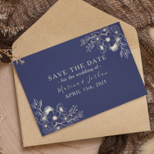 Elegante gouden bloemige marineblauwe Save the Dat