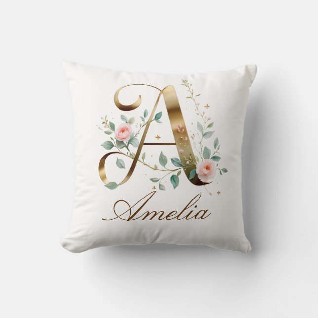Elegante gouden bloemige monogram initiaal A kusse Kussen (Voorkant)