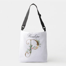 Elegante Gouden Bloemletter P Schoudertas Crossbody Tas
