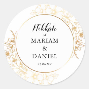 Elegante gouden bloemrand Nikah moslimhuwelijk Ronde Sticker