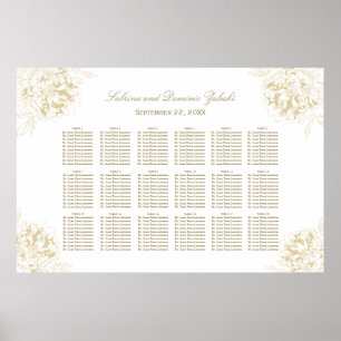 Elegante gouden bloemstuk bruiloft zitplaatsen poster