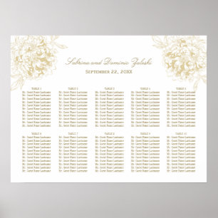 Elegante gouden bloemstuk bruiloft zitplaatsen poster