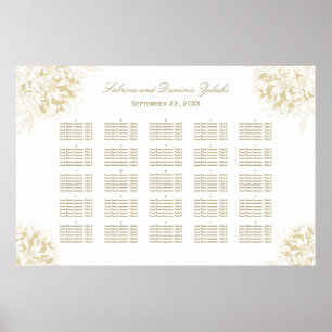Elegante gouden bloemstuk bruiloft zitplaatsen poster