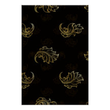 Elegante gouden bloemswirls op een zwarte achtergr