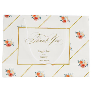 Elegante gouden blos bloemenbruiloft bedankt groot cadeauzakje