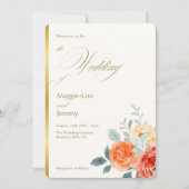 Elegante gouden blos bloemenscript bruiloft kaart (Voorkant)