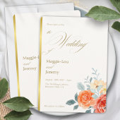 Elegante gouden blos bloemenscript bruiloft kaart