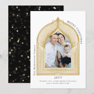 Elegante gouden boog fotokaart feestdagenkaart