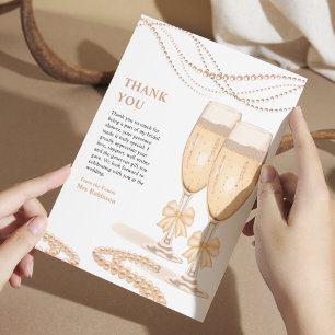Elegante Gouden Boog Parels en Prosecco Bruidscade Bedankkaart
