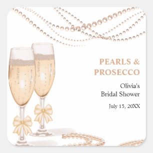 Elegante Gouden Boog Parels en Prosecco Bruidsdine Vierkante Sticker