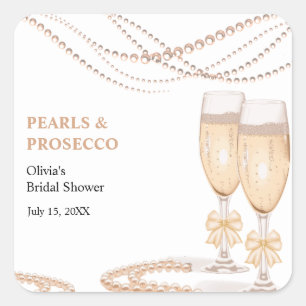 Elegante Gouden Boog Parels en Prosecco Bruidsuitn Vierkante Sticker