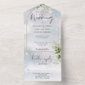 Elegante gouden boog winter groen bruiloft all in one uitnodiging (Binnen)