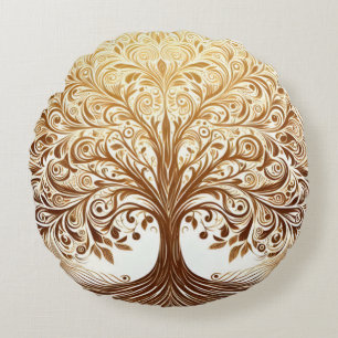 Elegante Gouden Boom des Levens Spirituele Zen Rond Kussen