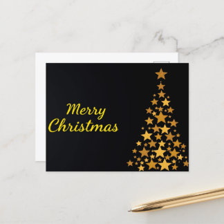 Elegante Gouden Boom Vrolijk Kerstfeest op Zwart Briefkaart