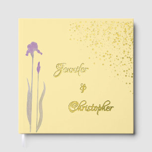 Elegante gouden Bord Paarse Waterverf Iris bruilof Gastenboek