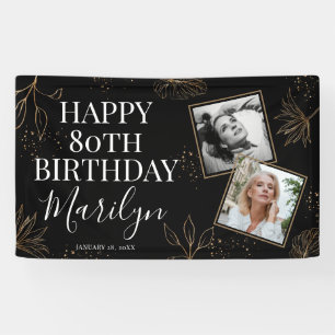 Elegante Gouden Botanische 2 x Foto 80ste Verjaard Spandoek