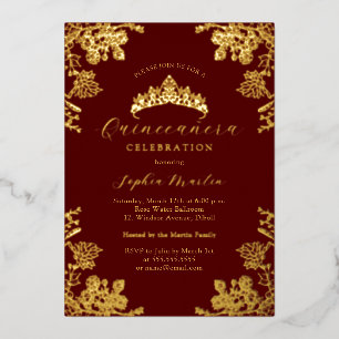 Elegante Gouden Bourgondië Vintage Quinceanera Folie Uitnodiging