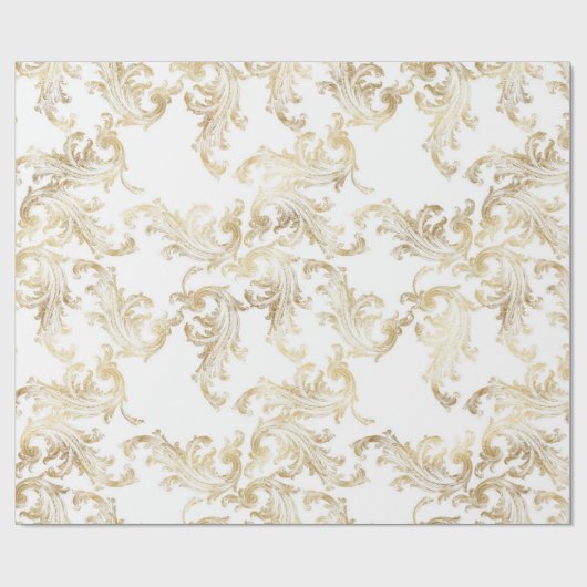 Elegante gouden Brocade Glam Kerstmis Cadeaupapier (Vlak)