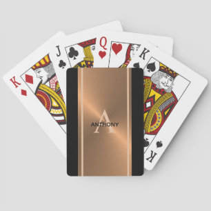 Elegante Gouden Bronzen Zwarte Monogram Naam Pokerkaarten