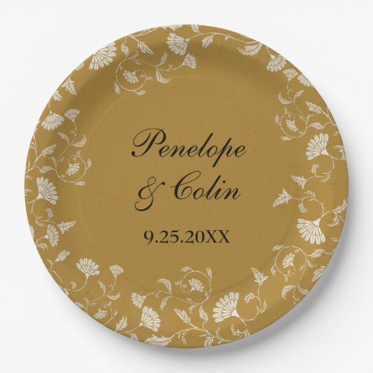 Elegante gouden bruid bruidegom namen bruiloft papieren bordje (Voorkant)