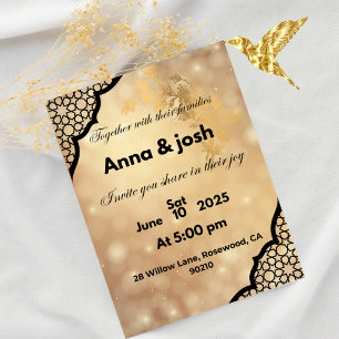 Elegante gouden bruiloft Uitnodiging, Anna et josh Kaart