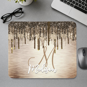 Elegante gouden bruine druppels glinsterend monogr muismat