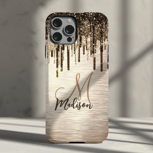 Elegante gouden bruine druppels glitters monogram iPhone 11 hoesje
