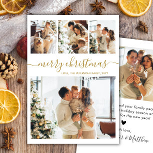 Elegante Gouden Calligrafie 4 Foto Collage Kerstmi Feestdagenkaart