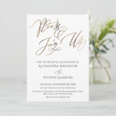 Elegante Gouden Calligrafie "Kom bij ons" Bruiloft Kaart (Staand voorkant)