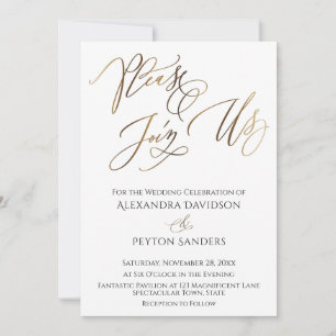 Elegante Gouden Calligrafie "Kom bij ons" Trouwen Kaart