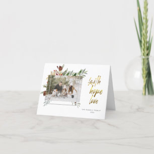 Elegante Gouden Calligrafie Twee-Foto Kerstmis Feestdagen Kaart