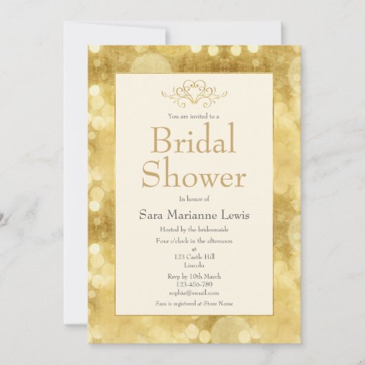 Elegante gouden champagne bruids douche uitnodigin kaart (Voorkant)