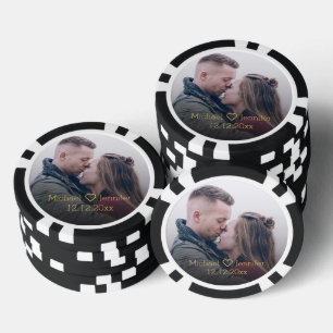 elegante gouden chic script koppel foto jubileum poker chips