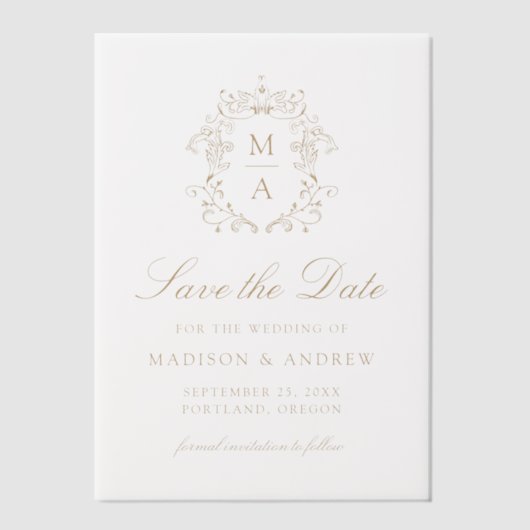 Elegante gouden Chinoiserie bruiloft Save the Date Vellum Uitnodigingen (Voorkant)