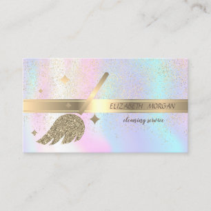 Elegante Gouden Confetti,Bezem,Holografisch Visitekaartje
