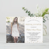 Elegante gouden confetti foto bruidsdouche kaart (Staand voorkant)