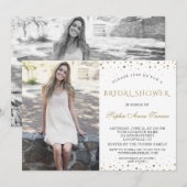 Elegante gouden confetti foto bruidsdouche kaart (Voorkant / Achterkant)